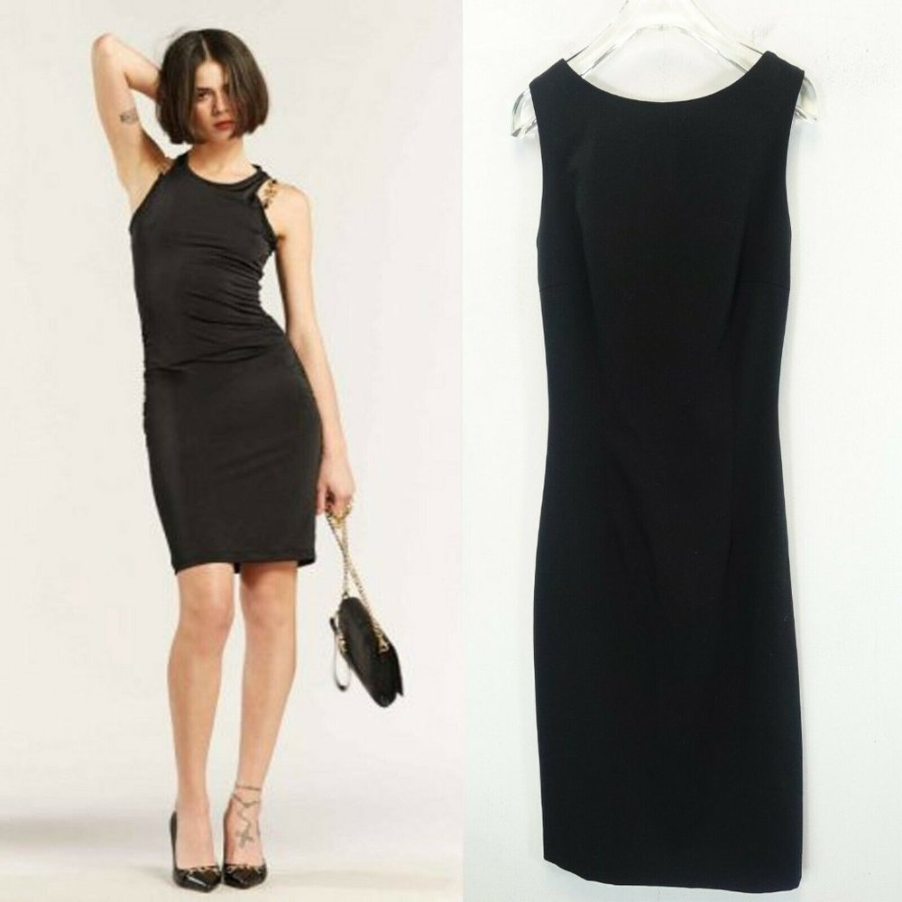 Denny Rose Dress Womens SMALL Tank Bodycon Casual Mini Pleated Black Scoop Back